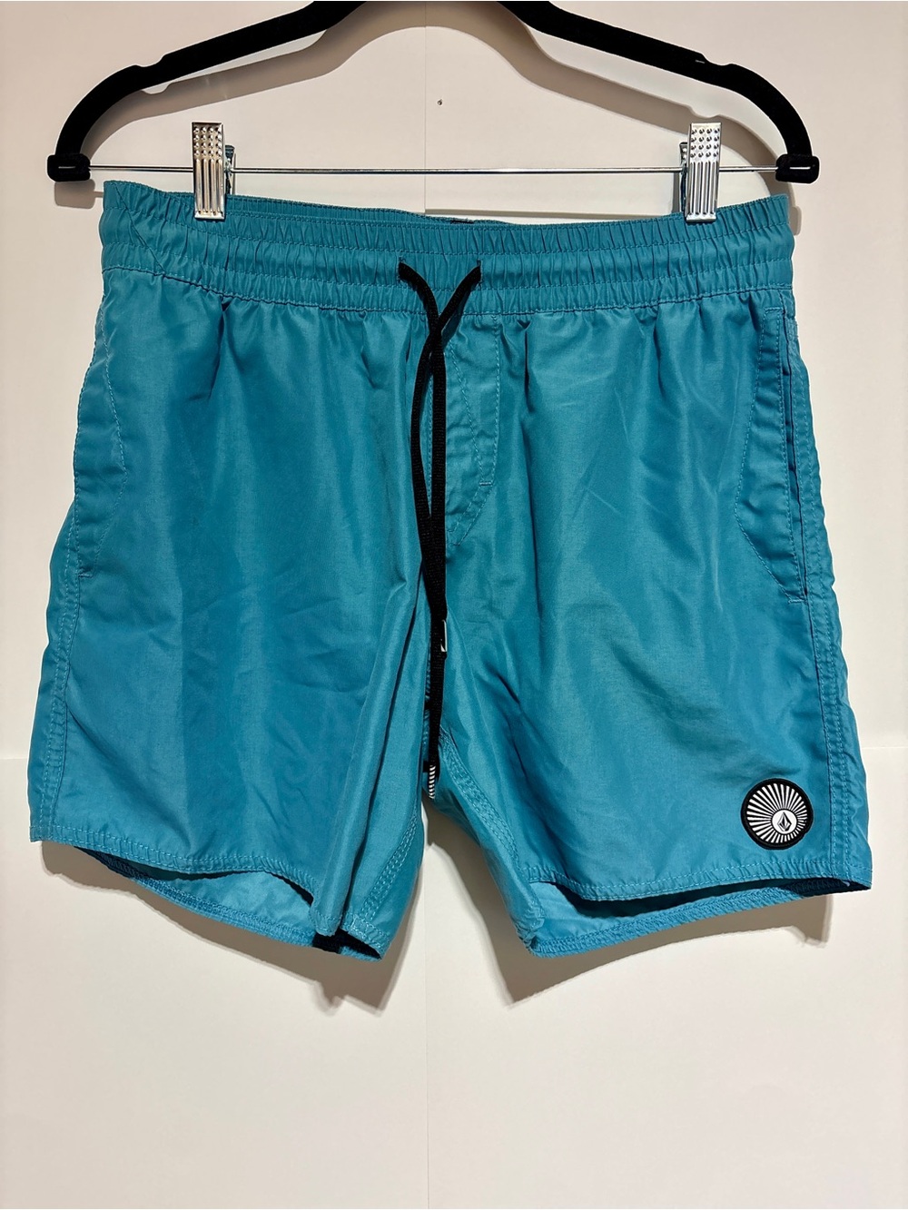 Volcom Lido Solid Swim Trunks Blue Elastic Waist Board Shorts